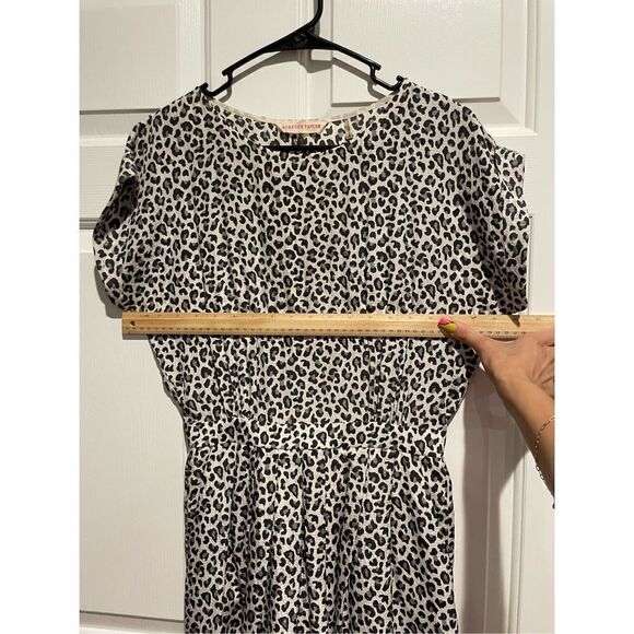 Rebecca Taylor Short Sleeve Midi Dark Leopard Silk Ruffle Dress Silk Size 4 - Picture 8 of 15